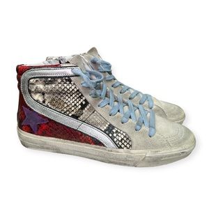 Golden Goose Slide High-Top Sneakers in Multi Snake Print & Purple